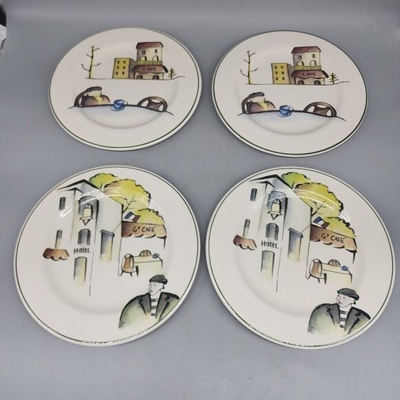 Rosanna Import Lunch Plates Set Of 4 Cafe Paris Made In Italy 8.5" Ceramic - Picture 1 of 5